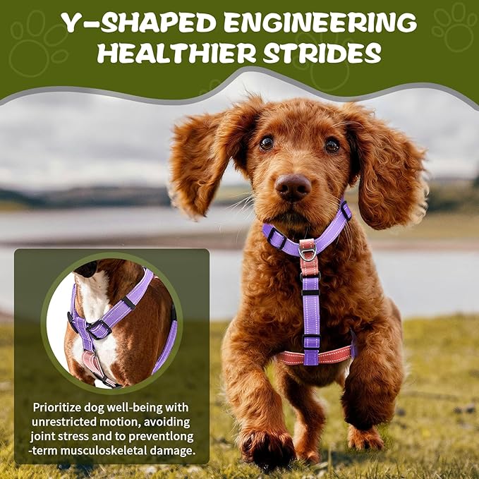 Dog Harness,Adjustable No Pull Dog Harness,Y-Shaped Design,Buckle-Neck Balance Harness with Reflective, Ideal for Dog Training Hiking, Easy Walk Harness,Durable High-Tensile Nylon Pink-L