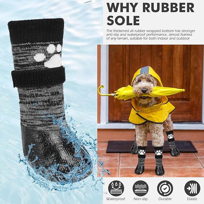 Mihachi Dog Socks Anti Slip with Straps Traction Control Waterproof Paw Protector, Dog Boots for Hardwood Floors Prevent Licking, Black XL