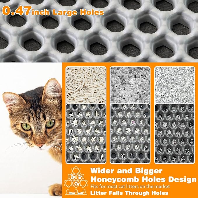 Waterproof Cat Litter Mat, Double Layer EVA, Odor-Free Large Grid, Urine Proof, Easy Cleanup (Khaki, 12 x 12)