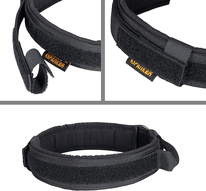 EXCELLENT ELITE SPANKER Tactical Dog Collar Nylon Adjustable Training Collar Military Dog Collar Heavy Duty Metal Buckle with Control Handle for Medium and Large Dogs with Patches(Black-L)