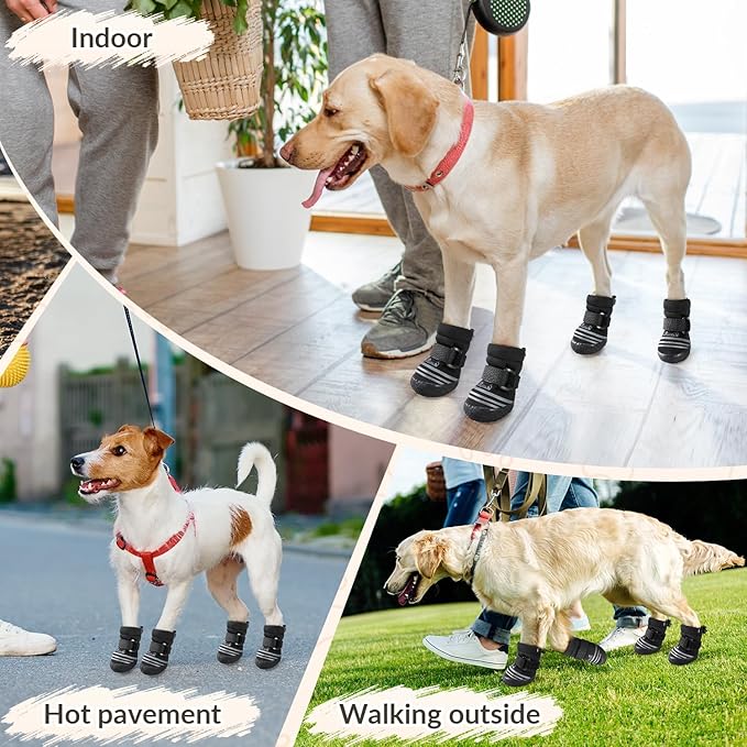 SlowTon Dog Shoes for Medium Large Dogs - Water Resistant Anti-Slip Dog Boots for Hot Pavement Rain Snow,Reflective Dog Paw Protectors for Outdoor Walking, Indoor Hardfloors(Black,2)