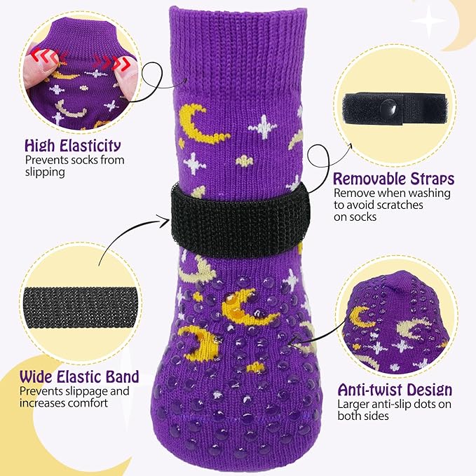 SCENEREAL Anti Slip Dog Socks to Prevent Licking Paws for Hardwood Floors, Double Sides Dog Shoes Boots & Paw Protectors for Hot/Cold Pavement, Dog Grippy Booties for Small Medium Large Senior Dogs