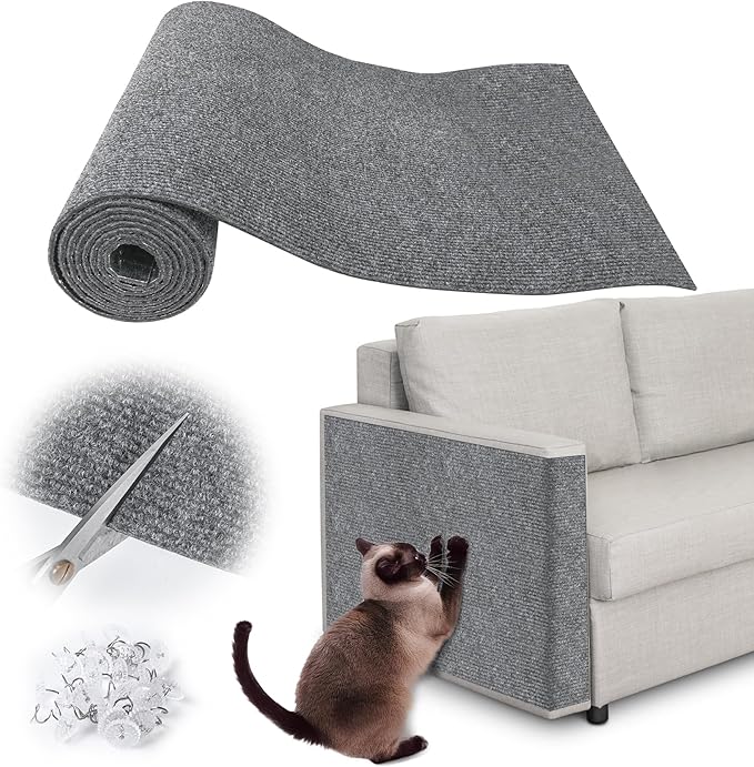 Cat Scratch Furniture Protector - 40" x 17" Trimmable Self-Adhesive Cats Claws Scratch Pads, DIY Cat Climbing Couch Protector for Scratch Post Cat Tree Replacement Indoor (Light Gray)
