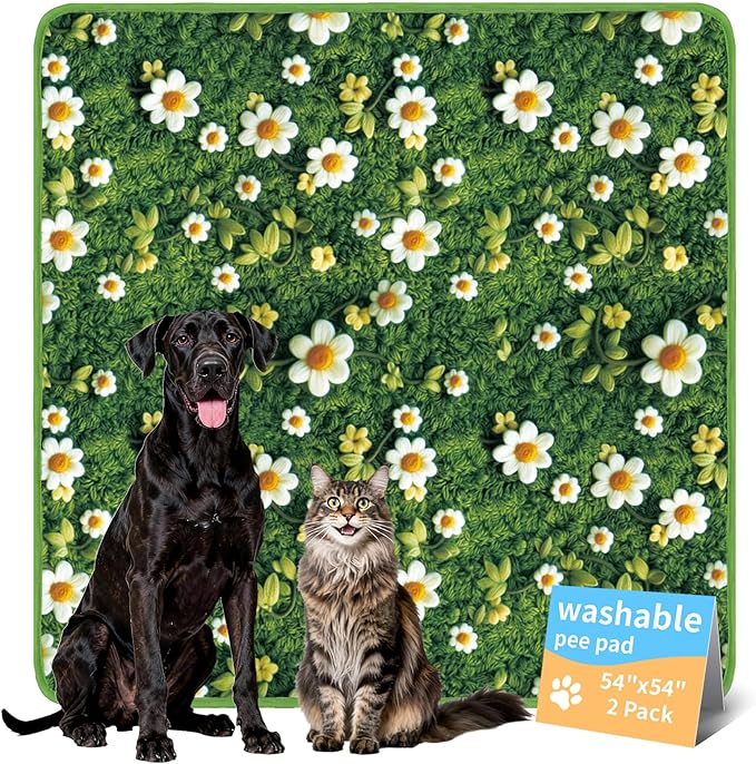 Dog Pee Pads Training Pads Upgrade Triple Thickness All-Purpose Super Absorbent & Leak-Proof, Quick Dry and Leak-Proof and Odor Control (Yellow Daisy on Green, 54" x54"x2PCS)