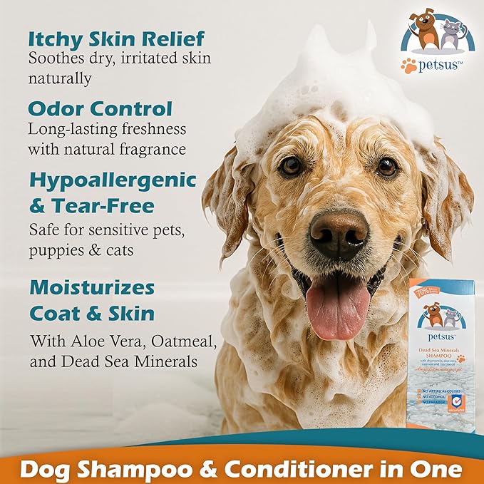 Oatmeal Dog & Cat Shampoo and Conditioner – Hypoallergenic Wash for Sensitive & Itchy Skin – Natural Detangler and Deshedding Formula with Aloe Vera & Tea Tree Oil – 15 fl oz