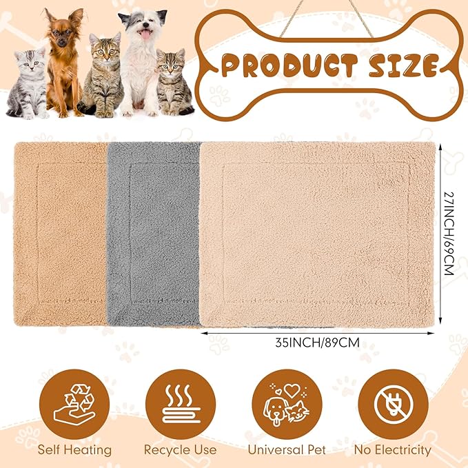 Novabright 3 Pack Self Warming Cat Bed 27x35 Inch Self Heating Dog Mat Reflects Body Heat Extra Warm Thermal Pet Pad Washable Cat Dog Bed for Outdoor Indoor Large Kittens Puppy(Black/Gray/Khaki)