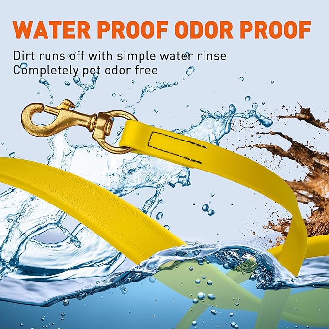 Viper Biothane K9 Working Dog Leash Waterproof Lead for Tracking Training Schutzhund Odor-Proof Long Line with Solid Brass Snap for Puppy Medium and Large Dogs, 10ft Lemon Yellow