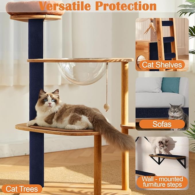 Cat Scratch Furniture Protector - 138" x 13.8" Trimmable Self-Adhesive Cats Claws Scratch Pads, DIY Cat Climbing Couch Protector for Scratch Post Cat Tree Replacement Indoor (Dark Blue)