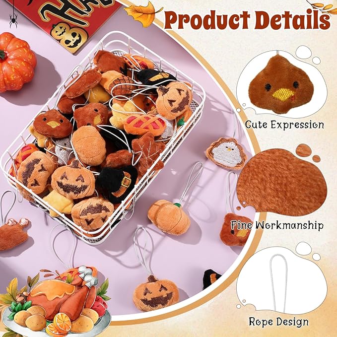 Libima 60 Pcs Thanksgiving Mini Animals Fall Keychain Charms Set Autumn Animal Keychains for Carnival Birthday Thanksgiving Day Decoration for Clothes