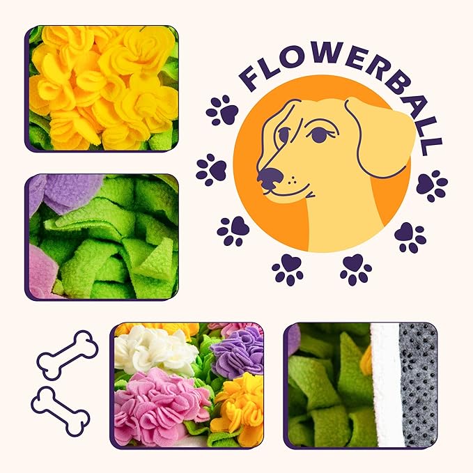 Snuffle Mat Flowerball - 23.62" x 15.75" Dog Sniffing Mat for Smell Training & Slow Eating