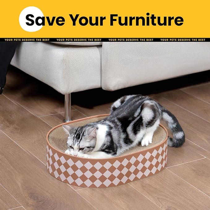 Oval Cat Scratcher Bed, 2-in-1 Cat Scratching Board, Natural Corrugated Cardboard Scratch Pad Lounge, Sealed Base Traps Debris,No Assembly Kitty Furniture,Stylish Colors Blends Any Home Decor