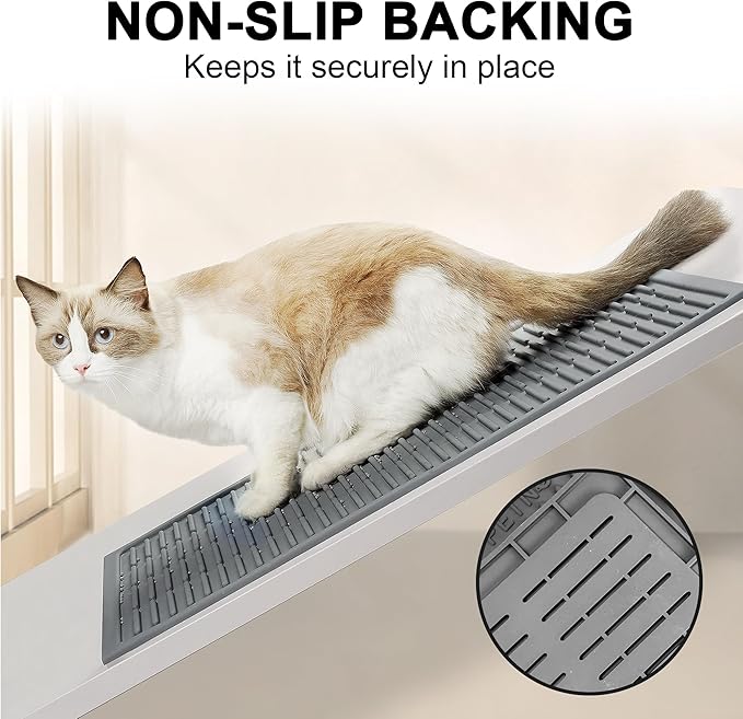 Cat Mat for Litter Box: Groove Design for Scatter Control - Easy Clean Silicone Cat Litter Mat (24"x15",Pack of 2,Grey)