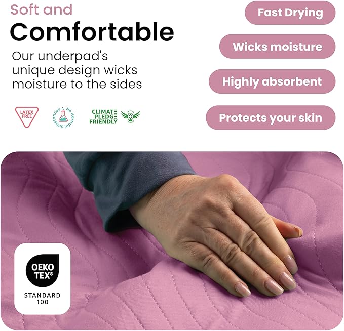 IMPROVIA® Washable Underpads, Heavy Absorbency Reusable Incontinence Pads for Kids, Adults, Elderly, and Pets, Waterproof Protection Floor (Pink and White, 34" x 52" - Pack of 2)