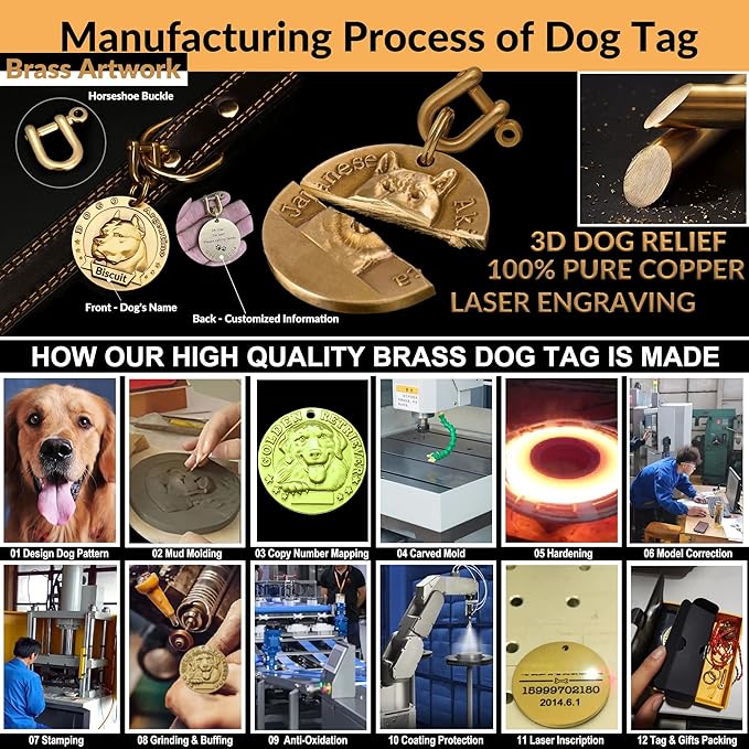 Vintage Pure Copper Pet ID Tags,Personalized Dog Tags,Three-Dimensional Relief Pet Pattern,Lettering on The Front and Back,Custom Pet Tags (B19-Pomeranian)