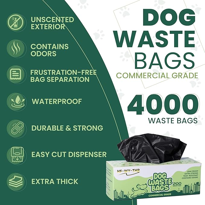Dog Waste Bags 4000 Count - Doggie Poop Bags Rolls Replacements for HOA & Park Dispensers - Thick, Plastic, Leakproof and Tear Resistant