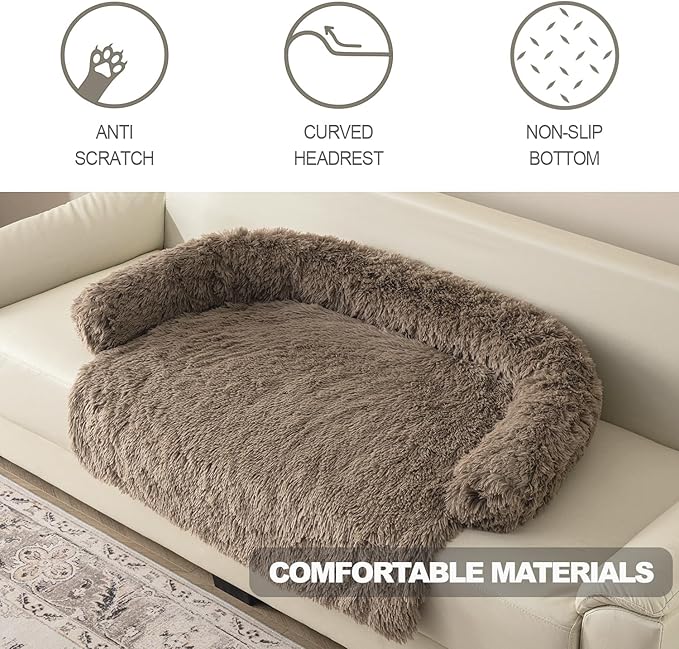 Calming Dogs/Cats Bed Mats, Dog Pad Washable Removable Couch Cover, Plush Long Fur Mat for Pets, Waterproof Lining, Perfect for Small, Medium and Large Dogs and Cats (Desert Brown, 34"x30")
