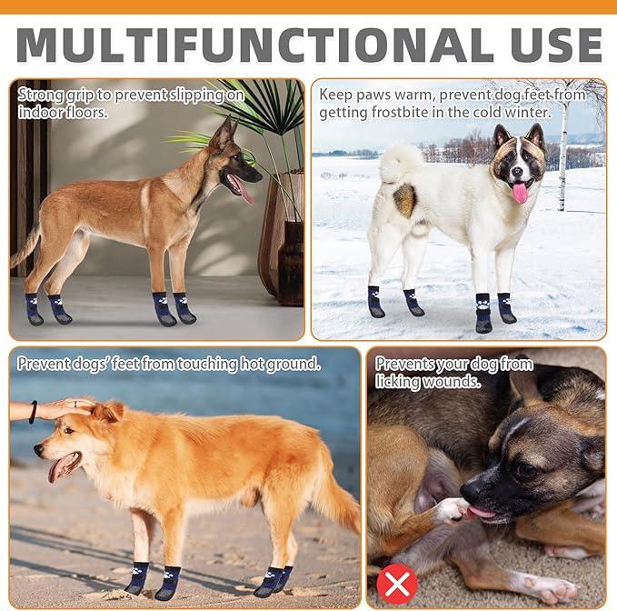 KOOLTAIL Non Slip Dog Socks to Prevent Licking Paws for Hardwood Floors, Dog Boots Shoes for Hot/Cold Pavement with Grippers Traction Control, Waterproof Paw Protector for Small Medium Large Dogs M