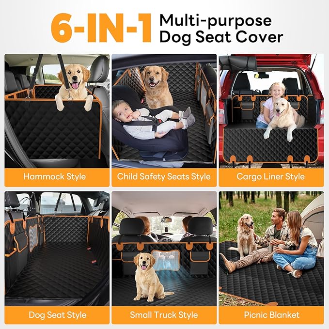 Dog Seat Cover for Back Seat - Hard Bottom Car Seat Cover for Dogs Holds 500 lbs,Waterproof Back Seat Extender for Dogs,Scratch-Proof Anti-Slip Dog Hammock for Car SUV Small Truck, BlackOR