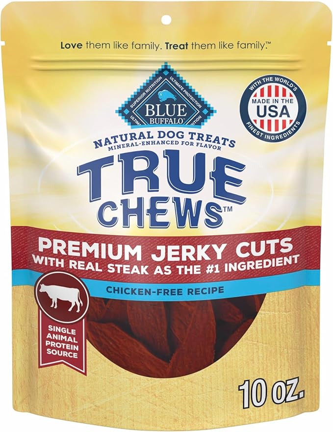 Blue Buffalo True Chews Premium Jerky Cuts Natural Dog Treats, Steak 10 oz bag