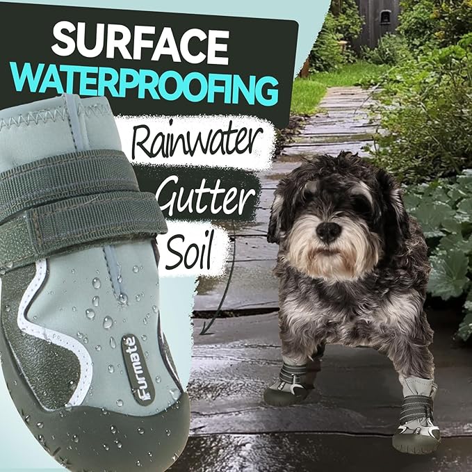 Furmate Dog Shoes for Large Small Medium Dogs,Dog Booties for Indoor Hardfloors Anti-Slip,Reflective Strip Waterproof Dog Boots & Paw Protectors for Outdoor Walking Hot Pavement,Winter Snow (Green-7)