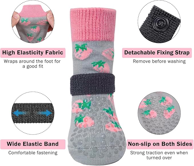 SCENEREAL 6Pcs Anti Slip Dog Socks to Prevent Licking Paws for Hot/Cold Pavement, Dog Grippy Socks for Hardwood Floors, Dog Shoes for Boots & Paw Protectors for Puppy Small Medium Large Senior Dogs