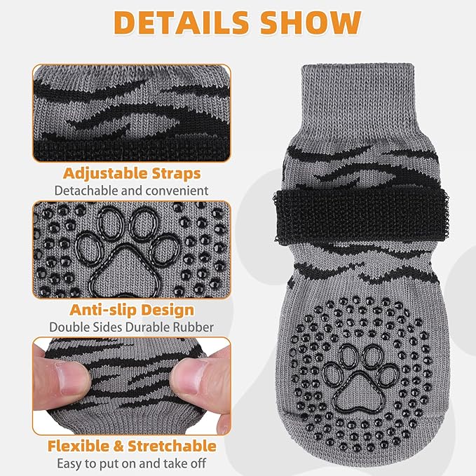 KOOLTAIL Anti Slip Dog Socks for Hot/Cold Pavement to Prevent Licking Paws, Paw Protector&Dog Boots with Grippers for Hardwood Floors,Traction Control No Twist Booties for Small Medium Large Dogs S