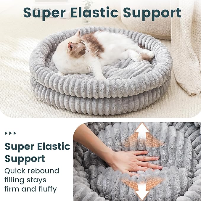 Dog Bed Medium Size Dog, Machine Washable Orthopedic Donut Cat Beds for Indoor Cats, Fluffy Round Pet Bed with Anti-Slip Bottom for Puppy and Kitten, Gray, 28"x28"x5"