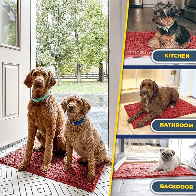 Muddy Mat® Shown on TV – Super Absorbent Microfiber Dog Door Mat for Muddy Paws, Non-Slip Washable Pet Rug, Quick Dry Chenille Entryway Carpet, Machine Washable Indoor Outdoor mat, Red 59"x24"