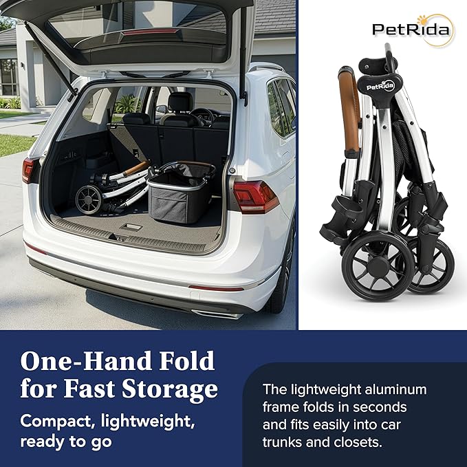 Luxury Pet Stroller with Detachable Carrier | Lightweight Design with Easy One-Hand Fold & Spacious Storage Basket | Safe & Comfortable Travel for a Small to Medium Dog or Cat, Gray