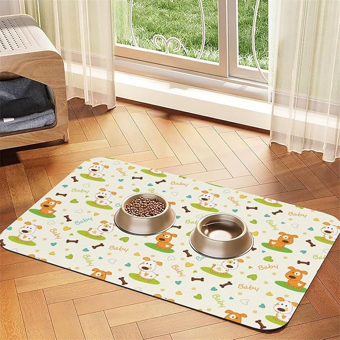 Dog Food Mat for Floors Absorbent,Quick Dry Cat Pet Feeding Placemats with Non Slip Rubber for Dog Food and Water Bowl, Pet Supplies for Dogs, Cats(30x45cm,Cute Dog Pattern)
