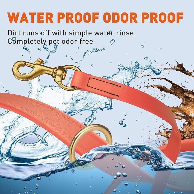 Viper Biothane K9 Working Dog Leash Waterproof Lead for Tracking Training Schutzhund Odor-Proof Long Line with Solid Brass Snap for Puppy Medium and Large Dogs 6ft, Coral