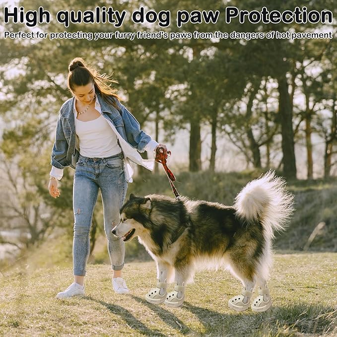 Dog Shoes for Hot Pavement,Non-Slip Waterproof Breathable Easy to Clean Put On and Take Off Dog Boots,Paw Protector for Hot Summer Roads Winter Snow (Beige, Size 6:(2.17"x2.76")(L*W))