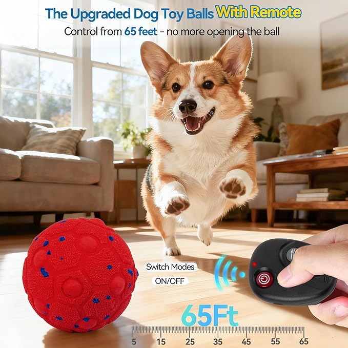 Newget Interactive Dog Toy Ball with Remote, 3 Modes Smart Moving Dog Balls with Touch Wake-Up, Automatic Bouncing/Rolling Chew-Resistant Ball for Medium & Large Dogs to Keep Busy, Indoor/Outdoor