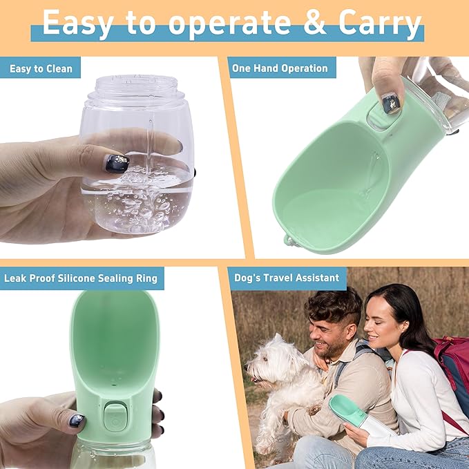 Maiiu Portable Dog Water Bottle with Bowl, Leak Proof, Convenient for Walking, Hiking and Camping (Green, 19oz)