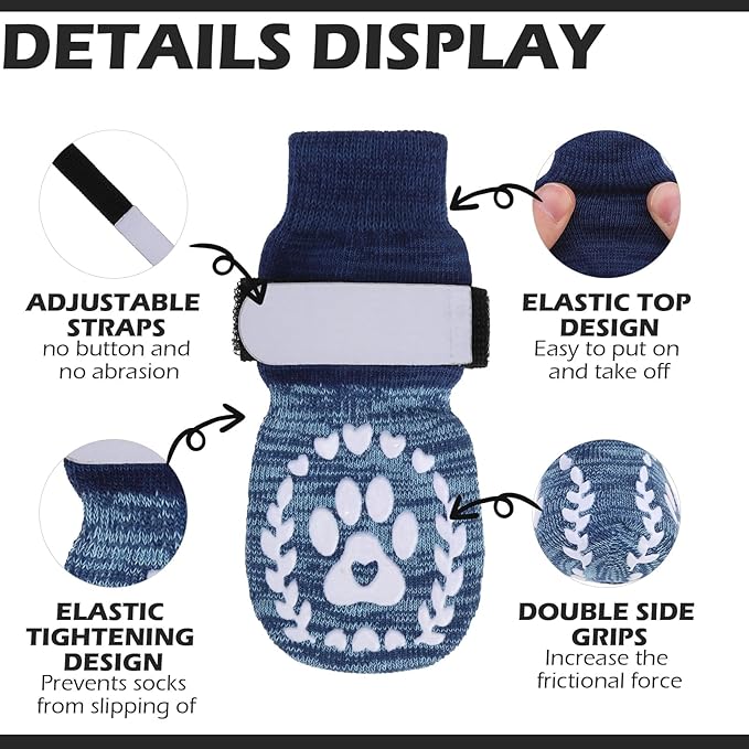 EXPAWLORER Dog Socks to Prevent Licking and Slipping, Winter Dog Shoes for Cold Weather Snow, Paw Protectors for Hardwood Floors Anti-Slip, Dog Booties for Small Medium Large Senior Dogs, Navy Blue M
