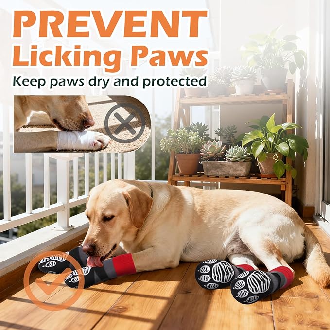 EXPAWLORER Christmas Anti Slip Dog Socks to Prevent Licking Paws, Dog Shoes for Cold Winter, Dog Booties for Hardwood Floors, Dog Boots & Paw Protectors for Small Medium Large Senior Dogs Red Black S