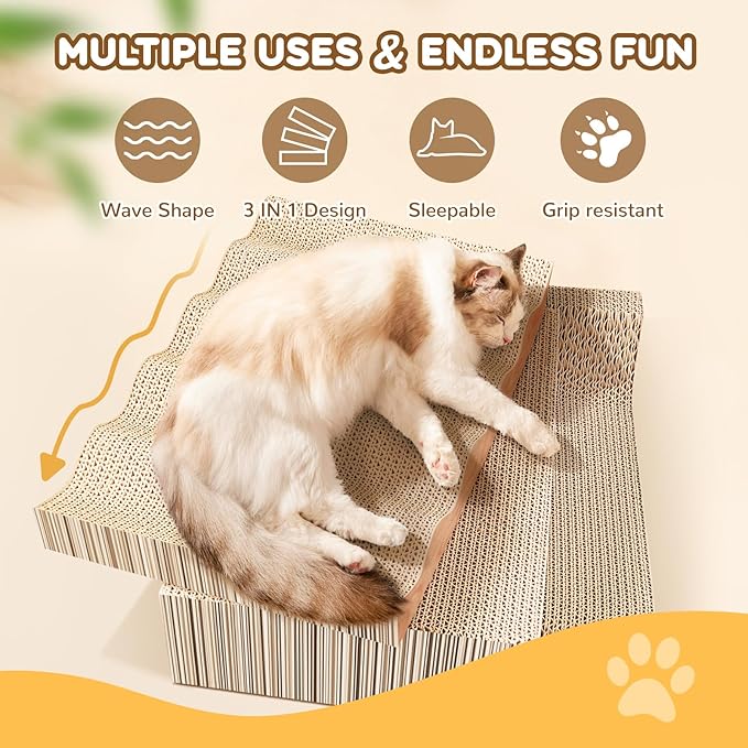 Cat Scratch Pad with Catnip, 3 Packs Corrugated Cardboards Cat Scratcher Pads for Indoor Cats, Durable Scratching Board for Small Medium Cats Kitten, Suitable for Cats to Rest, Grind Claws and Play
