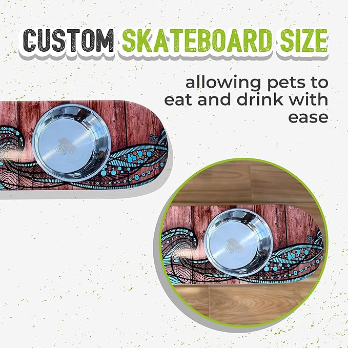 Funky Flies Island Time Skatebowl - Elevated Cat Bowl, Elevated Water Bowl, Skateboard Cat Food & Water Stand