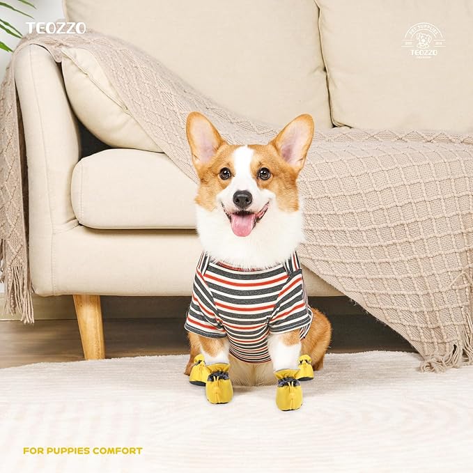 Dog Shoes Dog Boots & Paw Protector, Anti-Slip Sole Winter Dog Booties with Reflective Straps Dog for Small Medium Dogs 4PCS (Yellow, Size 4: 1.57"(Width))