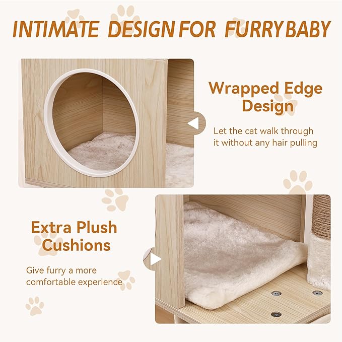 Cat Tree, 66.9-Inch Cat Tower with Litter Box Enclosure, Large Condo with Food Station, Storage, Scratching Posts, Hammock, Washable Cushions