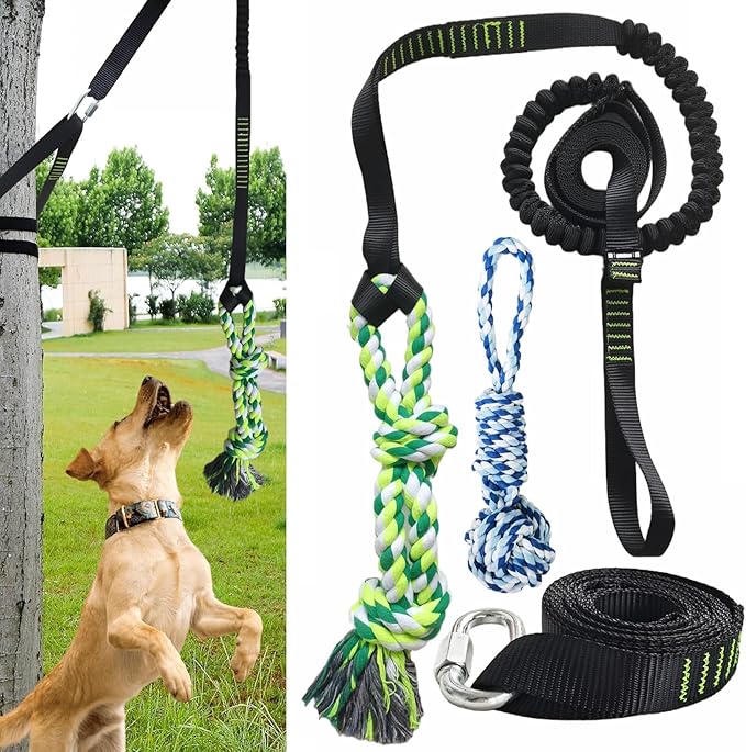 TUAHOO Outdoor Bungee Tug Toy, Dog Toy Hanging from Tree for Large Medium Aggressive Chewers, Tether Tug of War for Yard, Tree Tugger Pull Rope Interactive Toy, 2 Dog Rope Toys