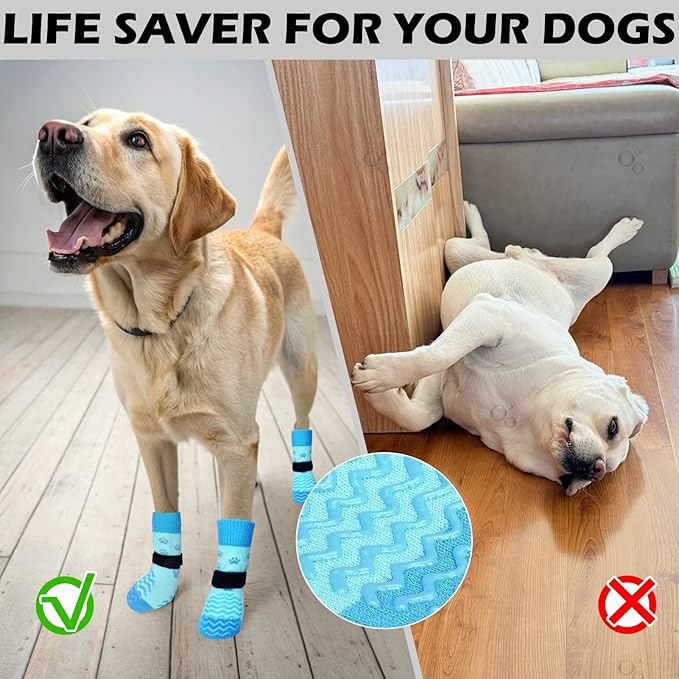 EXPAWLORER 6Pcs Anti Slip Dog Socks to Prevent Licking Paws, Dog Shoes for Winter, Double Sides Dog Boots & Paw Protectors Booties for Hardwood Floors with Grippers Small Medium Large Senior Dogs, M