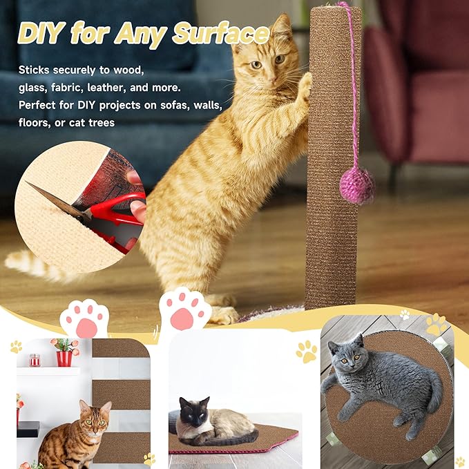 Cat Scratch Furniture Protector, 78.7''x15.8'' Trimmable DIY Self-Adhesive, Durable Corner Scratcher Couch Protectors from Cat Claws for Sofa, Tree Shelves & Scratching Posts (Brown)