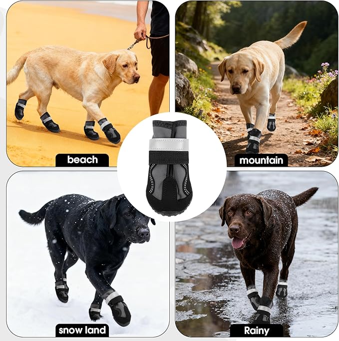PURRLIA Dog Shoes 2 pck - Non-Slip Waterproof Dog Paw Protector, Soft Comfortable Safe、Easy to Wear, Dog Boots Suitable for Winter Snow and Summer Heat（Black 2#