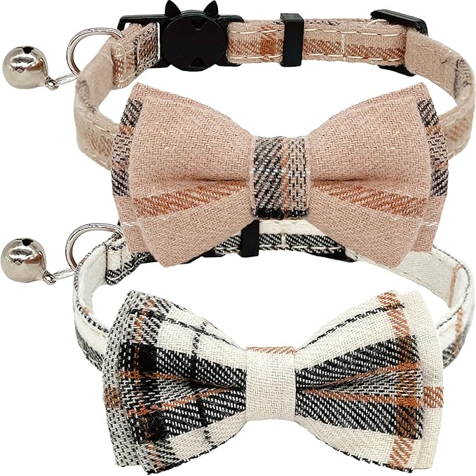 KUDES 2 Pack Cat Collars Set, Cat Collar Breakaway with Cute Bow Tie and Bell, Adjustable from 7.5-10.8 Inch, Soft and Comfortable for Kitten and Some Puppies
