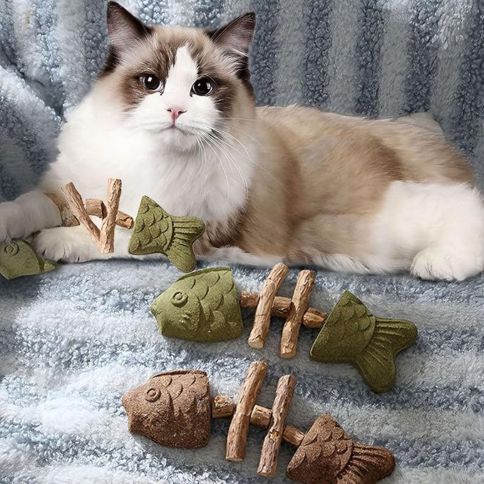 Purrident - Fix Cat Dental Health, Natural Dental Chew for Cats, Fishbone Shape Cat Teething Toy with Catnip, Durable Feline Tooth Care Tool for Indoor & Adult Cats (3PCS-D)