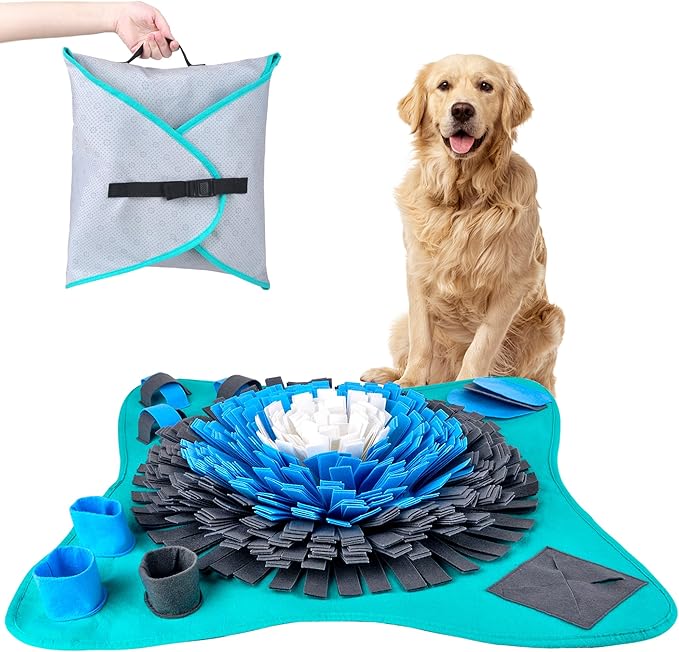 Friendly Barks 25" Dog Snuffle Mat - Interactive Dog Puzzle Toys for Enrichment - Large Slow Feeder Foraging Mat for Brain Games & Nosework Training - Washable Pet Sniff Mat with Easy to Carry Handle