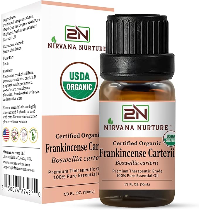 Nirvana Nurture Frankincense Carterii Essential Oil USDA Certified Organic, 100% Pure Natural Premium Grade, Undiluted