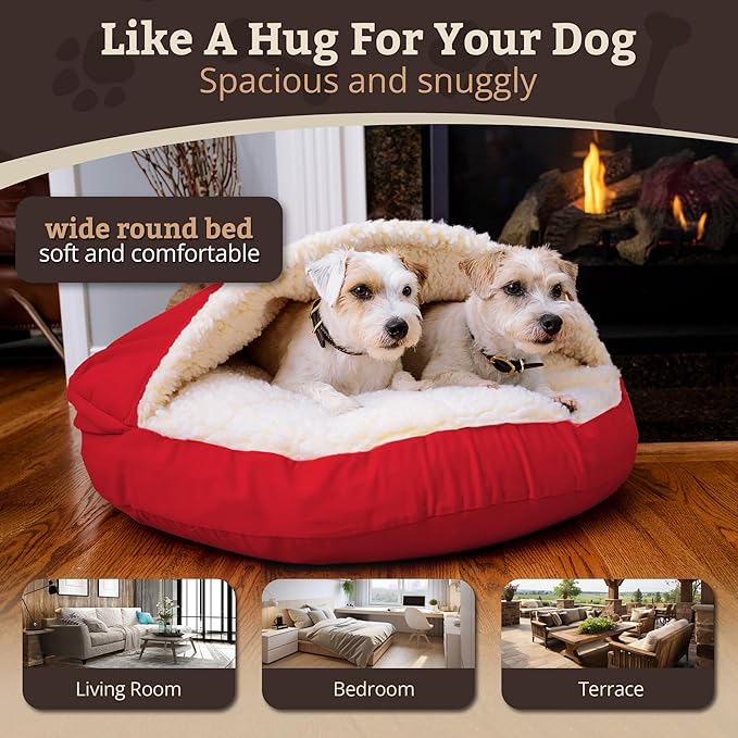 Snoozer Classic Poly-Cotton Cozy Cave Pet Bed, Small, Red