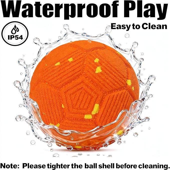Patzoober Smart Interactive Dog Ball, Dog Soccer Ball, Auto-Rolling, Bouncing and Rotating with Chew-Resistant E-TPU Material, IP54 Waterproof for Medium and Large Dogs (Orange)